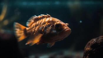 schließen oben von multi farbig Fisch Schwimmen im tropisch Riff unter Wasser generiert durch ai foto