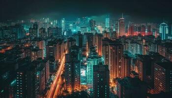 modern Wolkenkratzer erleuchten Peking finanziell Kreis beim Dämmerung generiert durch ai foto