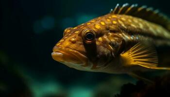 süß Fisch mit multi farbig Flosse Schwimmen im tropisch Riff generiert durch ai foto