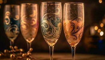 Champagner Flöte spiegelt Luxus und Eleganz beim Feier Veranstaltung drinnen generiert durch ai foto