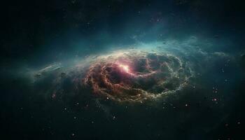 tief Raum Geheimnisse beleuchtet durch glühend Star Felder und Nebel generiert durch ai foto