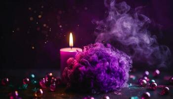 Verbrennung Kerze leuchtet abstrakt lila Hintergrund, feiern Spiritualität und Liebe generiert durch ai foto