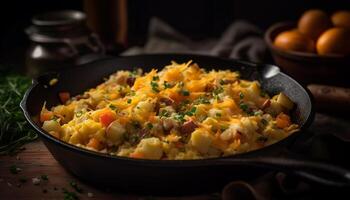 gesund Vegetarier Risotto mit Safran und frisch Gemüse, bereit zu Essen generiert durch ai foto