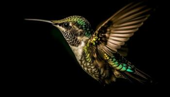 Kolibri irisierend, multi farbig Gefieder Verbreitung wie es schwebt Mitte Luft generiert durch ai foto