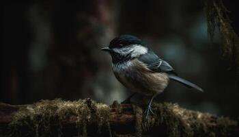 großartig tit sich niederlassen auf Zweig, schließen oben von schön Feder generiert durch ai foto