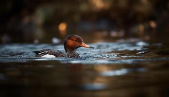 männlich Stockente Ente mit multi farbig Gefieder Schwimmen im still Teich generiert durch ai foto