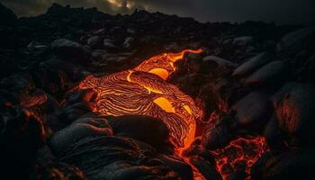 das feurig Sonnenuntergang Über das vulkanisch Landschaft war ein Schönheit generiert durch ai foto