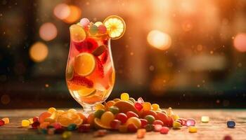 ein beschwingt Zitrusfrüchte Cocktail mit frisch Zitrone und Orange Scheiben generiert durch ai foto