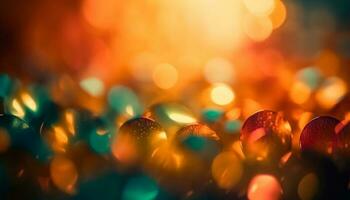glänzend Gold Kugel leuchtet im verschwommen Rosa Weihnachten Dekoration Hintergrund generiert durch ai foto