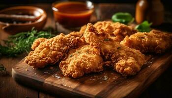 ungesund tief gebraten Hähnchen Flügel, ein Bohnenkraut Snack zum Mittagessen generiert durch ai foto