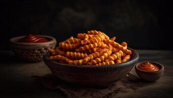 ein rustikal Schüssel von hausgemacht Italienisch Pasta, gesund und frisch generiert durch ai foto