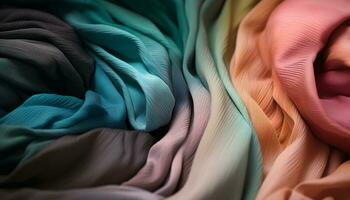 glatt Seide Kleidungsstück mit beschwingt Farben und abstrakt Welle Muster generiert durch ai foto
