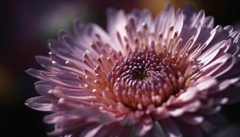 beschwingt Gerbera Gänseblümchen im Sanft Fokus, Tau Tropfen glitzernd generiert durch ai foto