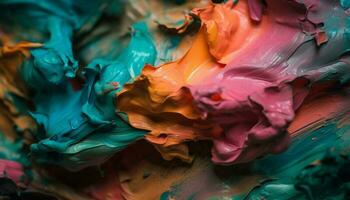 beschwingt Farben mischen im chaotisch Bewegung, Erstellen abstrakt gemalt Fantasie generiert durch ai foto