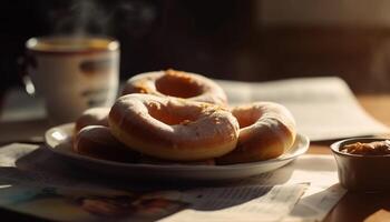 ein hausgemacht gebacken Gebäck Artikel Stapel auf ein rustikal Tabelle generiert durch ai foto