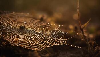 Spinne Netz glitzert mit Tau im Herbst Wald generiert durch ai foto