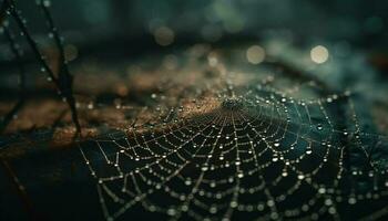 Spinne Netz glitzert mit Tau im Natur generiert durch ai foto