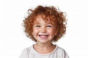 süß glücklich lächelnd Kind isoliert auf Weiß Hintergrund gemacht mit generativ ai foto