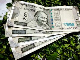 indisch 500 Rupien Anmerkungen auf Grün Hintergrund foto