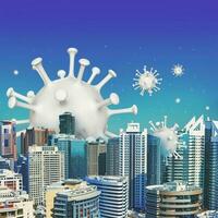 Dubai Stadt scape mit 3d Illustration von covid-19 Moleküle im das Luft foto
