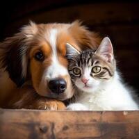 Katze und Hund Freunde, erstellt mit generativ ai foto