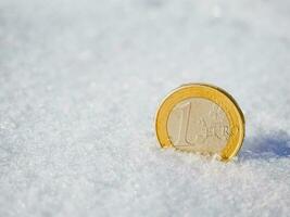 1 Euro Münze im das Schnee foto