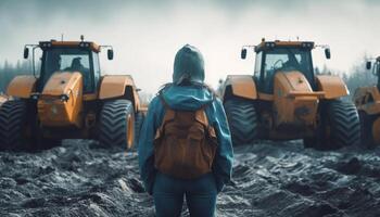 einer Person, draußen, graben Erde mit Bulldozer generiert durch ai foto