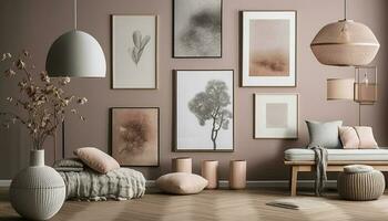 komfortabel modern Leben Zimmer mit elegant Dekoration generiert durch ai foto