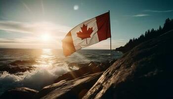 Sonnenuntergang Wellen auf kanadisch Küste, Natur Schönheit generiert durch ai foto