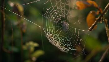 nass Spinne Netz Fallen Tau Tropfen schön generiert durch ai foto