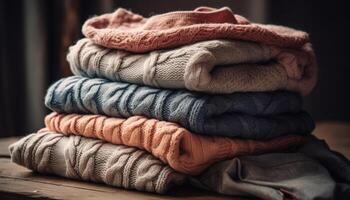 gewebte wolle Strickjacke Pullover, multi farbig und elegant generiert durch ai foto