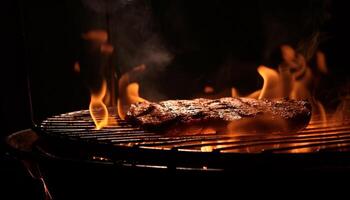 gegrillt Steak, glühend Flamme, Sommer- Erfrischung draußen generiert durch ai foto