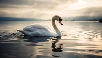 stumm Schwan gleitet auf still Teich Oberfläche generiert durch ai foto