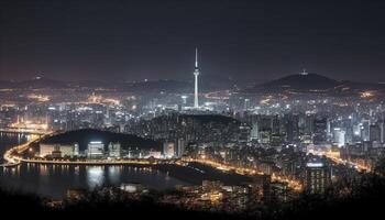 beleuchtet Wolkenkratzer Licht oben Tokyo Stadtbild beim Dämmerung generiert durch ai foto