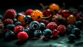 frisch organisch Blaubeere Nachtisch, ein Süss und gesund Sommer- Snack generiert durch ai foto