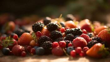 saftig Beere Schüssel ein erfrischend Sommer- Dessert zum gesund Essen generiert durch ai foto