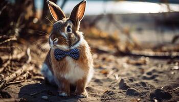 flauschige Hase Sitzung auf Gras, suchen hinreißend süß generiert durch ai foto