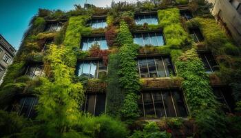 modern Wohnung Gebäude Eigenschaften Grün Fassade Design generiert durch ai foto