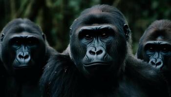 Primas Porträt gefährdet Flachland Gorilla starren heftig generativ ai foto