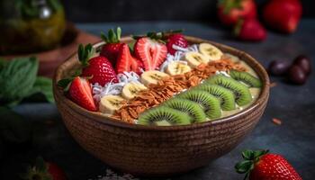 frisch organisch Beere Schüssel, ein Gourmet Sommer- Snack generiert durch ai foto