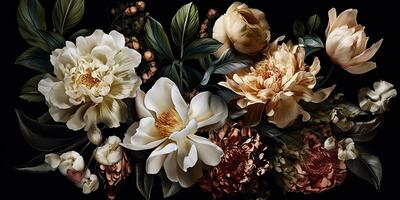 ai generiert. ai generativ. Foto Illustration von Blumen auf Segeltuch elegant Luxus Stil Dekoration. Grafik Kunst