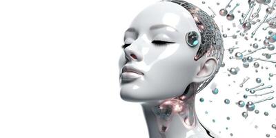 ai generiert. ai generativ.weiblich künstlich Intelligenz entspannend Roboter Gesicht Bildung Zukunft foto
