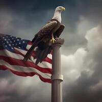 ai generiert USA 4 .. Juli Unabhängigkeit Tag Feier mit Flagge Adler, Menschen und schön Mädchen foto