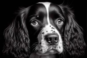 schwarz und Weiß Foto von ein Hund. generativ ai.