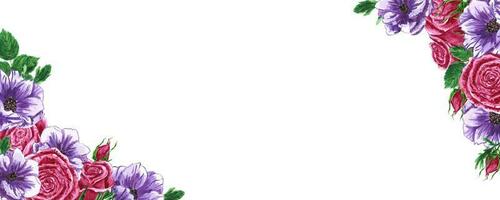 handgemalt Anemone und Rosen rahmen. Aquarell Wind Blume Internatsschüler auf das Weiß Hintergrund. Typografie Poster, Hochzeit Karte, Einladung, Etikett, Banner Design Satz. foto