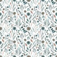 Hand gezeichnet Aquarell grau, Blau und Kupfer Blumen und Blätter nahtlos Muster. isoliert auf Weiß. können Sein benutzt zum Geschenkpapier, Muster, Textil, Stoff. foto