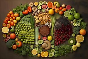 Gesundheit und Wellness-bezogen Essen, Superfood, organisch Essen, vegan Essen, generativ ai. foto