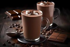 Kakao und Milch dekoriert mit Schokolade Riegel. generativ ai. foto