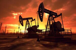 Öl Pumpe Öl rig Energie industriell Maschine zum Petroleum im das Sonnenuntergang Hintergrund. generativ ai. foto