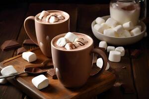 Kakao und Milch dekoriert mit Schokolade Riegel. generativ ai. foto